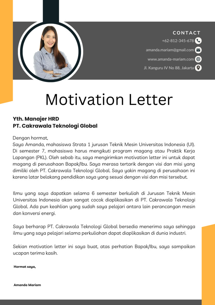 Motivation Letter Untuk Magang