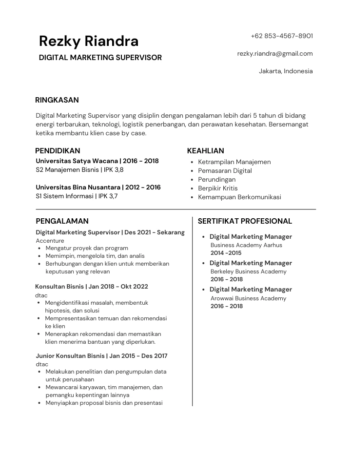 CV ATS bahasa indonesia